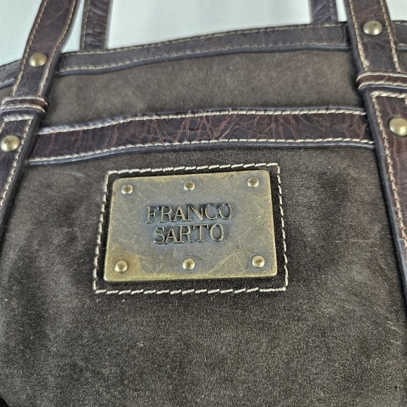 Franco Sarto faux suede brown Leather trim shoulder bag - Picture 3 of 10